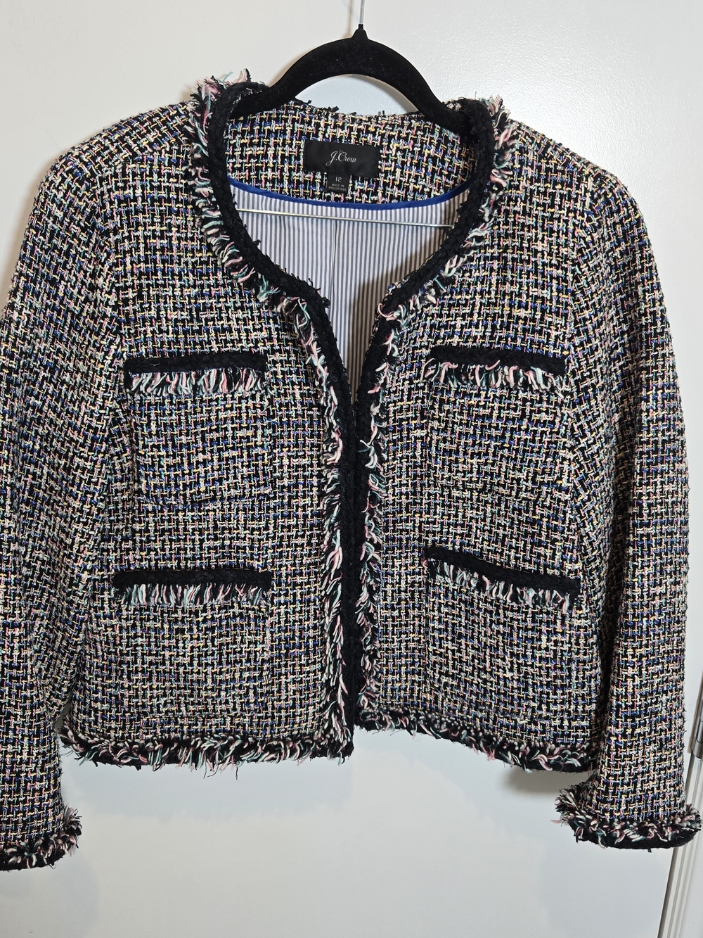 J. Crew Multicolored Tweed Fringe Cropped Jacket